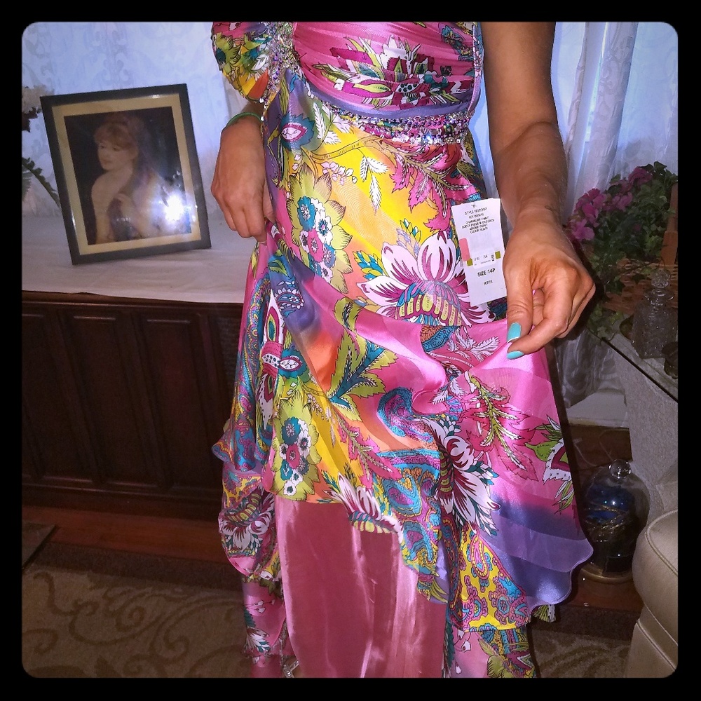 Beautiful cross beaded front multi colored long dr